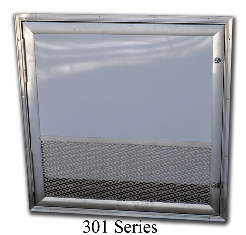 301 Series square corner welded RV Battery access door with expanded metal