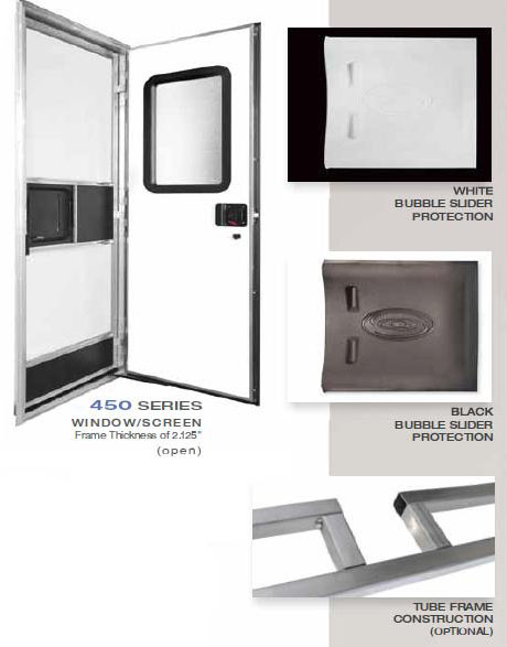 RV entry door with latch and screen