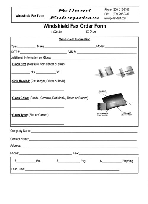 Windshield Fax Order Form